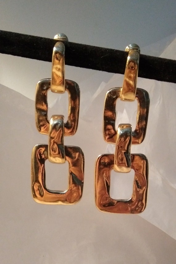 Vintage 1990's Gold Tone Dangling Clip-On Earrings - image 1