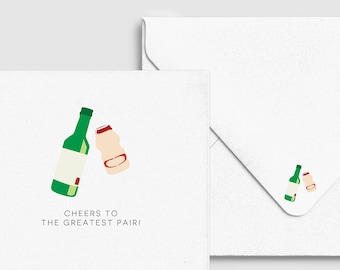 Cheers to the Greatest Pair Card - Yogurt Soju Card, Asian Punny Funny Anniversary Love Card, Custom Personalized, Food & Drink Card