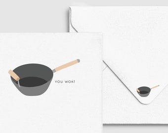 You Wok! Chinese Wok Friendship Card - Asian Punny Funny, Custom Personalized Greeting Card, Birthday Card, Food & Drink Card