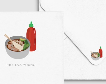 Pho-Eva Young Card - Asian Punny Funny, Custom Personalized Greeting Card, Birthday Card, Food & Drink Card