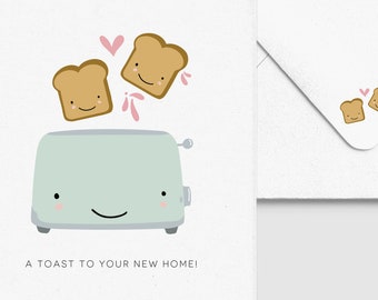 Housewarming Toast Card -  Funny New Home Greeting, Moving House Gift, Custom Personalized, Punny Bread Toaster