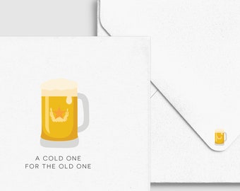 Cold One For the Old One - Beer Birthday Card - Punny Funny, Custom Personalized Greeting Card, Celebration Card, Food & Drink Card