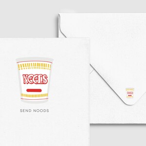 Carte de voeux de nouilles instantanées Send Noods - Carte de petit garçon asiatique drôle, mignonne, amour/Saint-Valentin, nourriture et boisson
