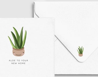 Housewarming Aloe Plant Card -  Funny New Home Greeting, Moving House Gift, Custom Personalized, Punny Green