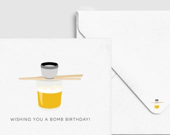 Sake Bomb Birthday Card - Asian Punny Funny, Custom Personalized Greeting Card, Birthday Celebration Card, Food & Drink Card