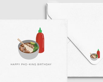 Happy Pho-King Birthday - Asian Punny Funny, Custom Personalized Greeting Card, Birthday Card, Food & Drink Card