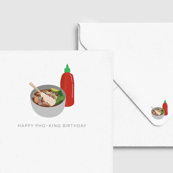 Happy Pho-King Birthday - Asian Punny Funny, Custom Personalized Greeting Card, Birthday Card, Food & Drink Card