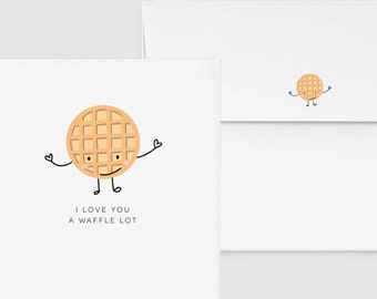 I Love You a Waffle Lot Card - Punny Funny Greeting, Birthday Love Valentine Heart, Custom Personalized, Food & Drink