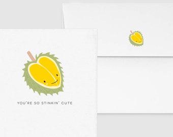 You're So Stinkin' Cute Durian Card - Asian Punny Funny Anniversary Love Valentine Card, Custom Personalized, Food & Drink Fruit Card