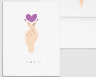 BTS I Purple You I love You Korean Heart Greeting Card - Punny Greeting Card