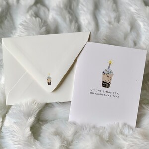 O thé de Noël, Cartes de Noël de petit garçon, Carte de Boba, Cartes de vœux de petit garçon, Cadeaux de Noël, Cartes de correspondance vierges, Carte de thé aux perles, Carte de Boba