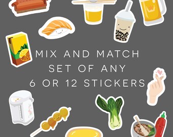 Pick your own bundle of Stickers - Cute Asian Vinyl Laptop Water Bottle Notebook Journal Scrapbook Crafting Food Sushi Drink Alcohol Sticker