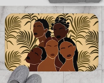 Boho Chic Black Woman Art Bath Mat: Bohemian Bathroom Decor