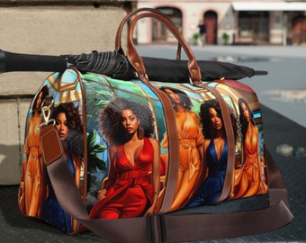 Girl Power African American Travel Bag, Waterproof Duffle Bag, Gift for Black Women, Black Girl Gym Bag, Overnight Bag for Women