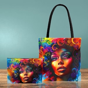 Colorful Beauty Tote Bag & Makeup Pouch Bundle