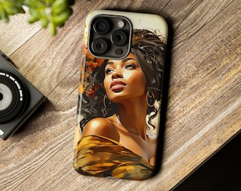 Funda de teléfono Flower Girl, iPhone 15, Samsung Galaxy, Google Pixel, funda de teléfono afroamericana, regalo de chica negra, funda de teléfono Melanin