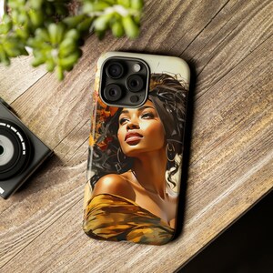 Bloemenmeisje telefoonhoesje, iPhone 15, Samsung Galaxy, Google Pixel, Afro-Amerikaanse telefoonhoesje, zwart meisje cadeau, melanine telefoonhoesje