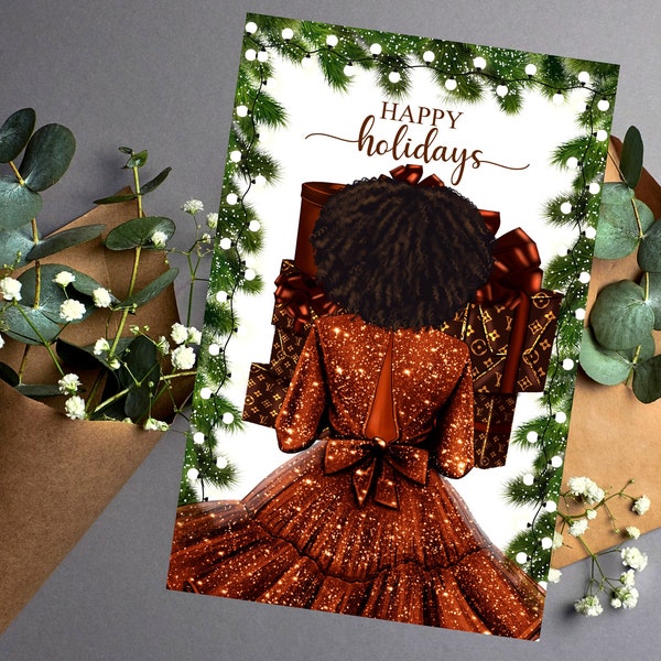 Black Christmas Cards, African American Greeting Cards, Christmas Cards for Black Women, Melanin Greeting Cards, Black Girl Christmas Cards