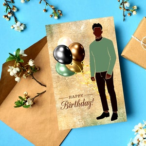 Cartões pretos, cartões afro-americanos, cartões de aniversário para homens negros, cartões de melanina, cartões de aniversário para homens negros