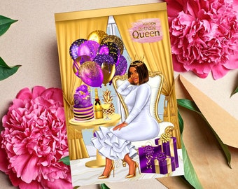 Happy Birthday Queen Card: Melanin Greeting Card for Black Women