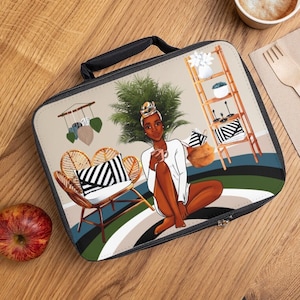 Black Woman Morning Routine Lunch Bag: Melanin Girl Gift
