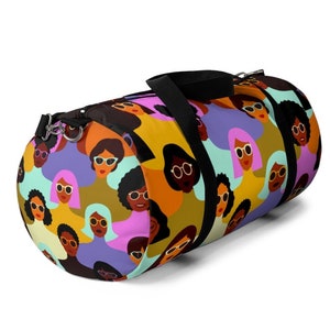 Melanin Faces Duffle Bag, African American Travel Bag, Gift for Black Women, Black Art, Black Girl Gym Bag, Black Owned Luggage