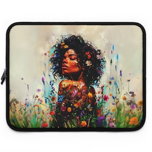 Melanin Flower Laptop Sleeve, Black Art, African American Laptop Sleeve, Black Girl Melanin Case, Gift for Black Women
