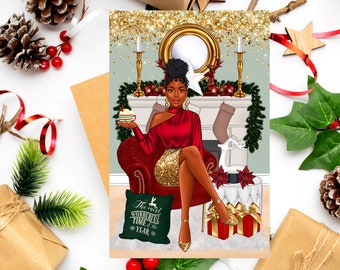 Black Woman Christmas Card: Melanin Holiday Greeting Card