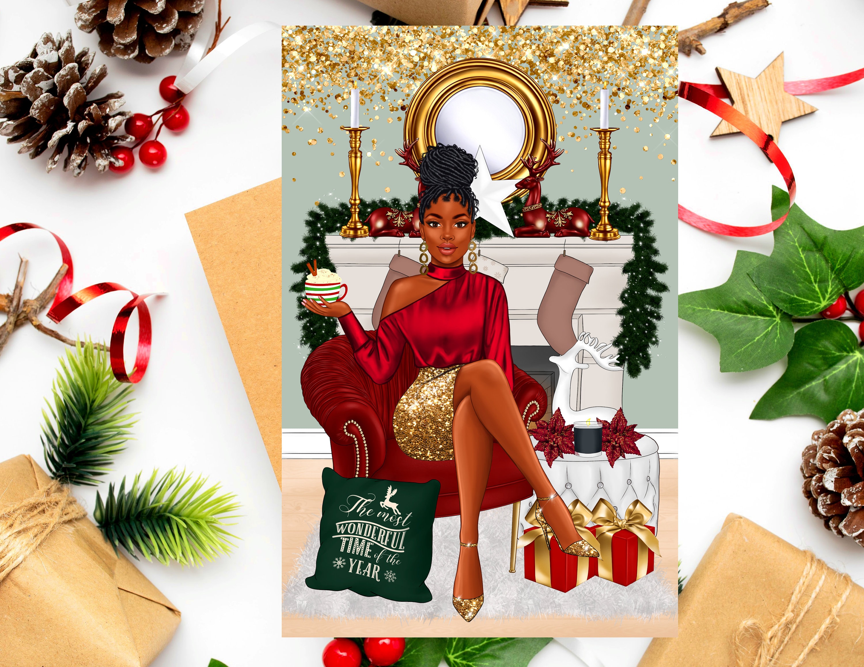 Black Christmas Cards African American Greeting Cards Christmas Cards for Black Women Melanin Greeting Cards Black Girl Christmas Cards
