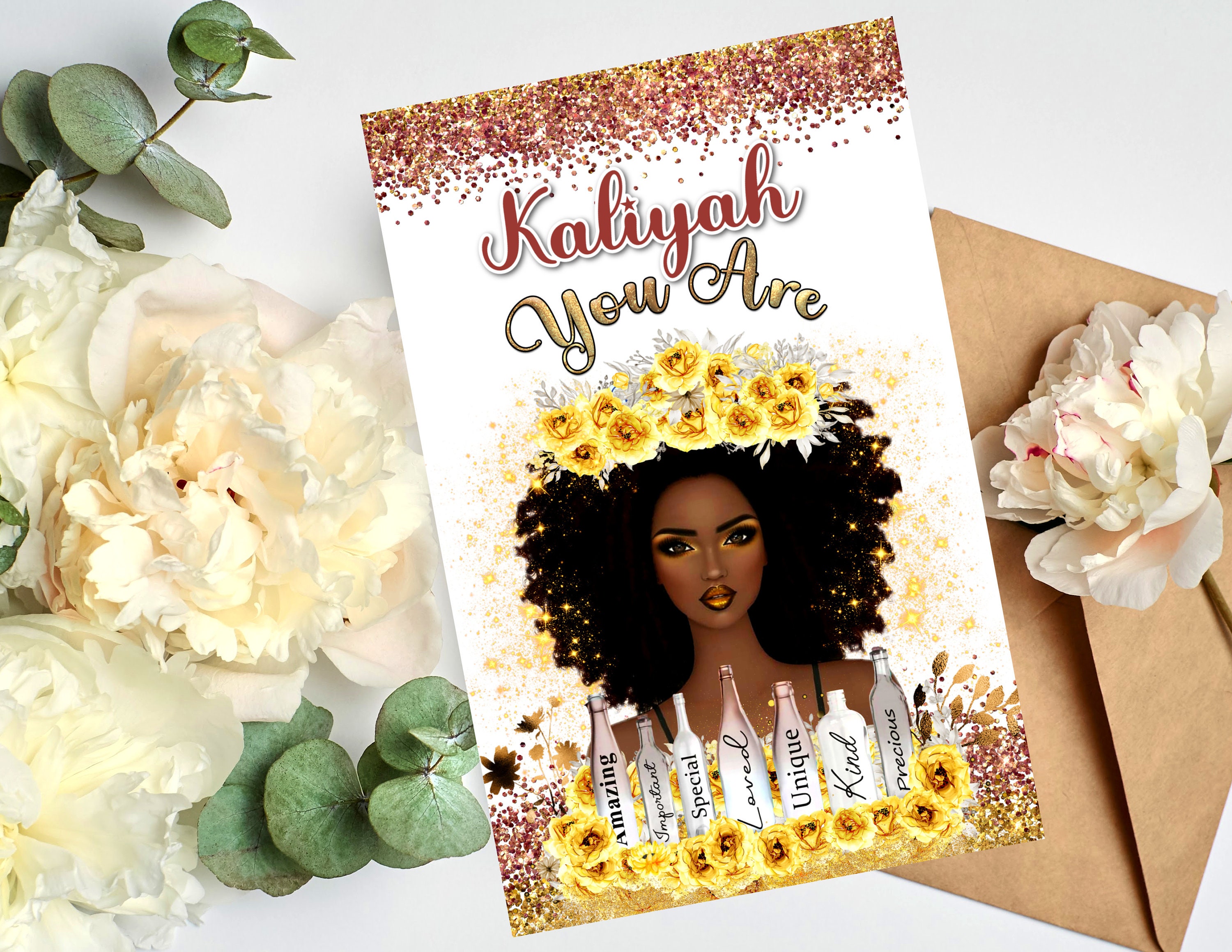 Personalized Black Woman Birthday Card: Melanin Greeting Card