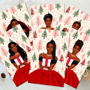 6 conteggi: cartoline di Natale nere, cartoline d'auguri afroamericane, cartoline di Natale per donne nere, cartoline di melanina, cartoline di Natale per ragazza nera