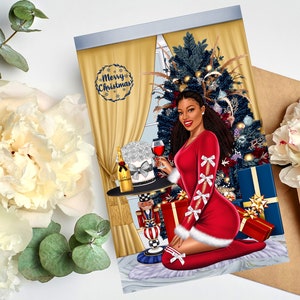 Cartes de Noël noires, cartes de vœux afro-américaines, cartes de Noël pour les femmes noires, cartes de vœux mélanine, cartes de Noël pour filles noires