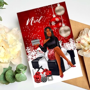 Biglietti di Natale neri, biglietti di auguri afroamericani, biglietti di Natale per donne nere, biglietti di auguri di melanina, biglietti di natale per ragazze nere