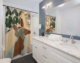 Boho Chic Black Woman Art Shower Curtain: Bohemian Bathroom Decor
