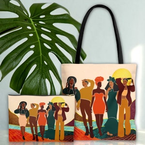 Einkaufstasche Makeup Pouch Bundle, Afroamerikaner-Einkaufstasche, Tote für schwarze Frauen, schwarze Mädchen-Einkaufstasche, Reisetasche