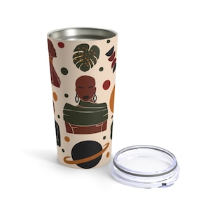 Abstract Afro Woman Tumbler: Black Art Melanin Cup, 20oz