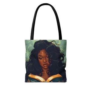 Afrocentric Black Woman Tote Bag, Melanin Queen Reading Art Tote, Book Lover African American Art Bag, Empowered Woman Tote image 6