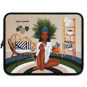 Morning Routine Laptop Sleeve,13 inch, 15 inch, 17 inch, African American Laptop Sleeve, Black Girl Laptop Sleeve, Melanin Sleeve