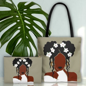 Blumen Königin Einkaufstasche Makeup Beutel Bundle, Afroamerikaner-Einkaufstasche, Tote für schwarze Frauen, schwarze Mädchen Einkaufstasche, Reisetasche