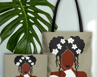 Flower Queen Tote Bag & Makeup Pouch Bundle