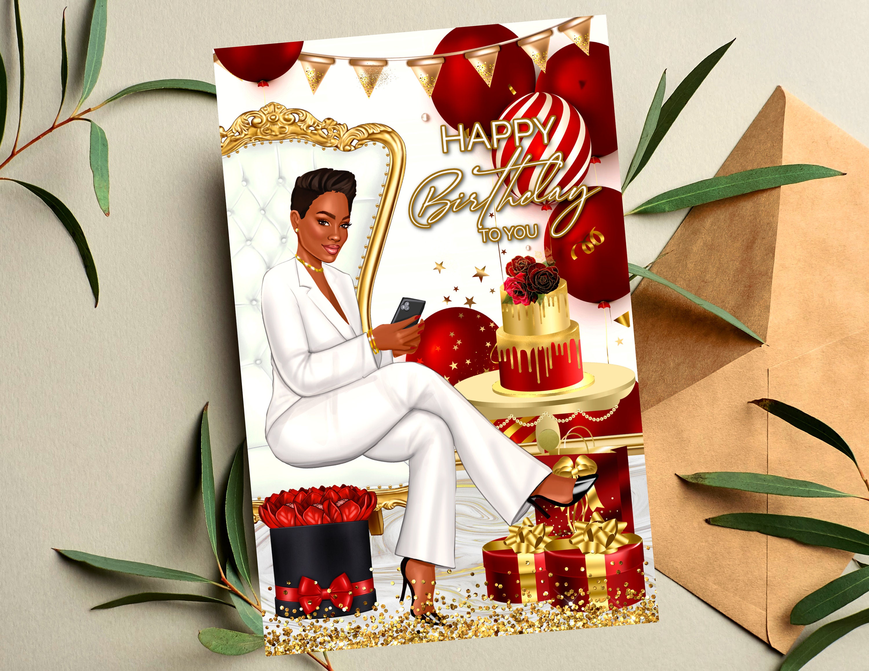 Happy Birthday, Black Greeting Cards, African American Greeting Cards, Birthday Cards for Black Women, Melanin Greeting Cards