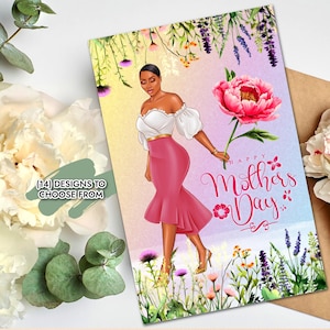 Grußkarte zum Muttertag für schwarze Frauen - Schönes afrozentrisches Design, Feier der Liebe, perfektes Geschenk für Mama, Muttertagskarte