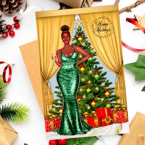 Biglietti di Natale neri, biglietti di auguri afroamericani, biglietti di Natale per donne nere, biglietti di auguri di melanina, biglietti di natale per ragazze nere