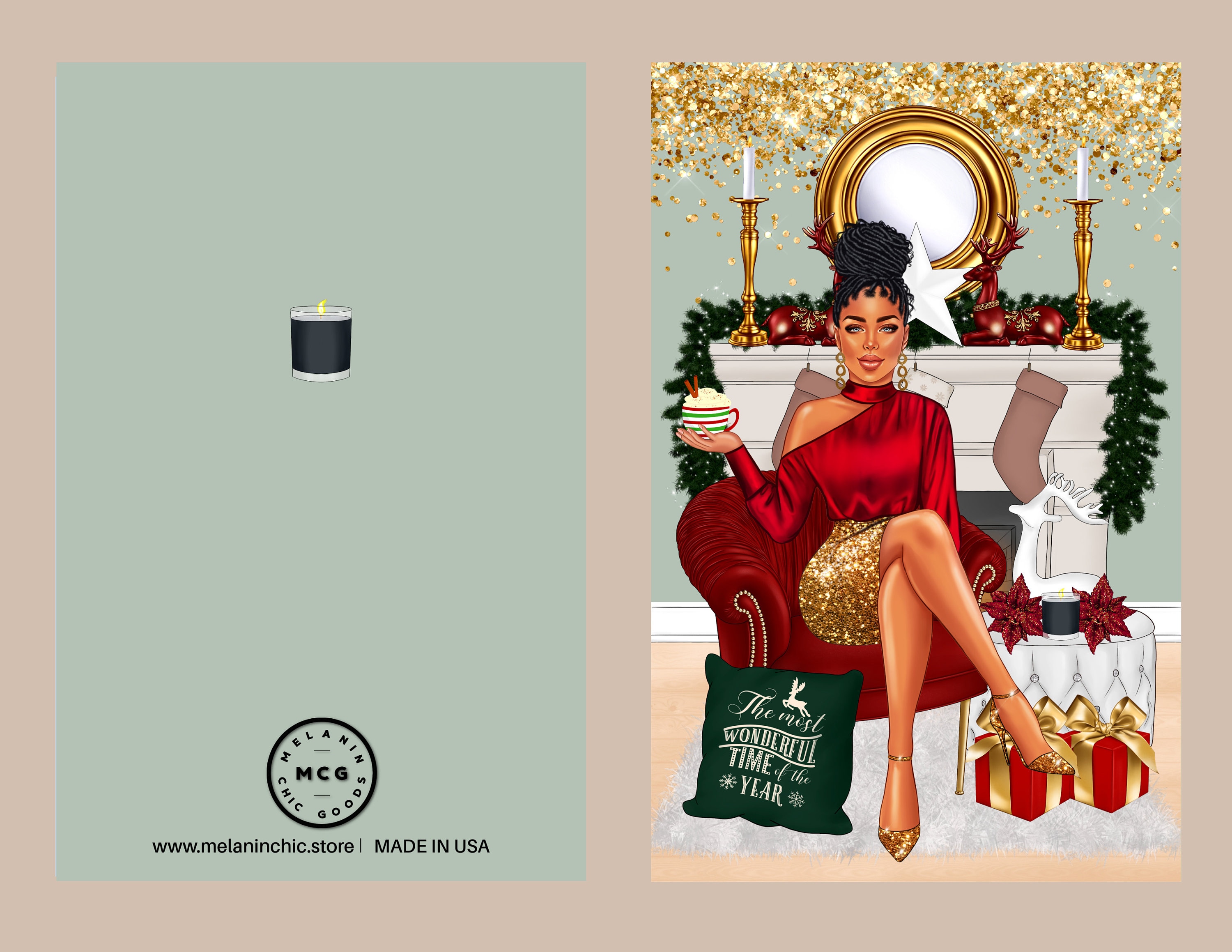 Black Woman Christmas Card: Melanin Holiday Greeting Card - Etsy Israel, image size:3000x2318