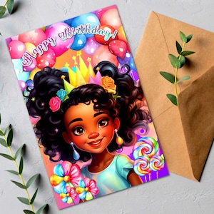 Fille d'anniversaire, cartes de voeux noires, cartes de voeux afro-américaines, cartes d'anniversaire pour les enfants noirs, cartes de voeux de mélanine