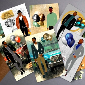 6 Count - Happy Birthday Card voor mannen, zwarte wenskaarten, Afro-Amerikaanse wenskaarten, verjaardagskaarten voor zwarte mannen Melanine boxed
