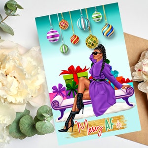 Grappige zwarte kerstkaarten, Afro-Amerikaanse wenskaarten, kerstkaarten voor zwarte vrouwen, paar wenskaarten, zwarte meisjeskaarten