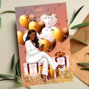 Gelukkige verjaardag, zwarte wenskaarten, Afro-Amerikaanse wenskaarten, verjaardagskaarten voor zwarte vrouwen, melanine wenskaarten