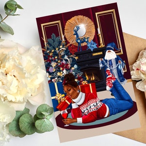 Biglietti di Natale neri, biglietti di auguri afroamericani, biglietti di Natale per donne nere, biglietti di auguri di melanina, biglietti di natale per ragazze nere