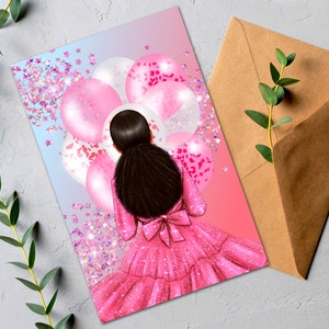 Black Woman Birthday Card: Pink Balloons, All Occasion Greeting